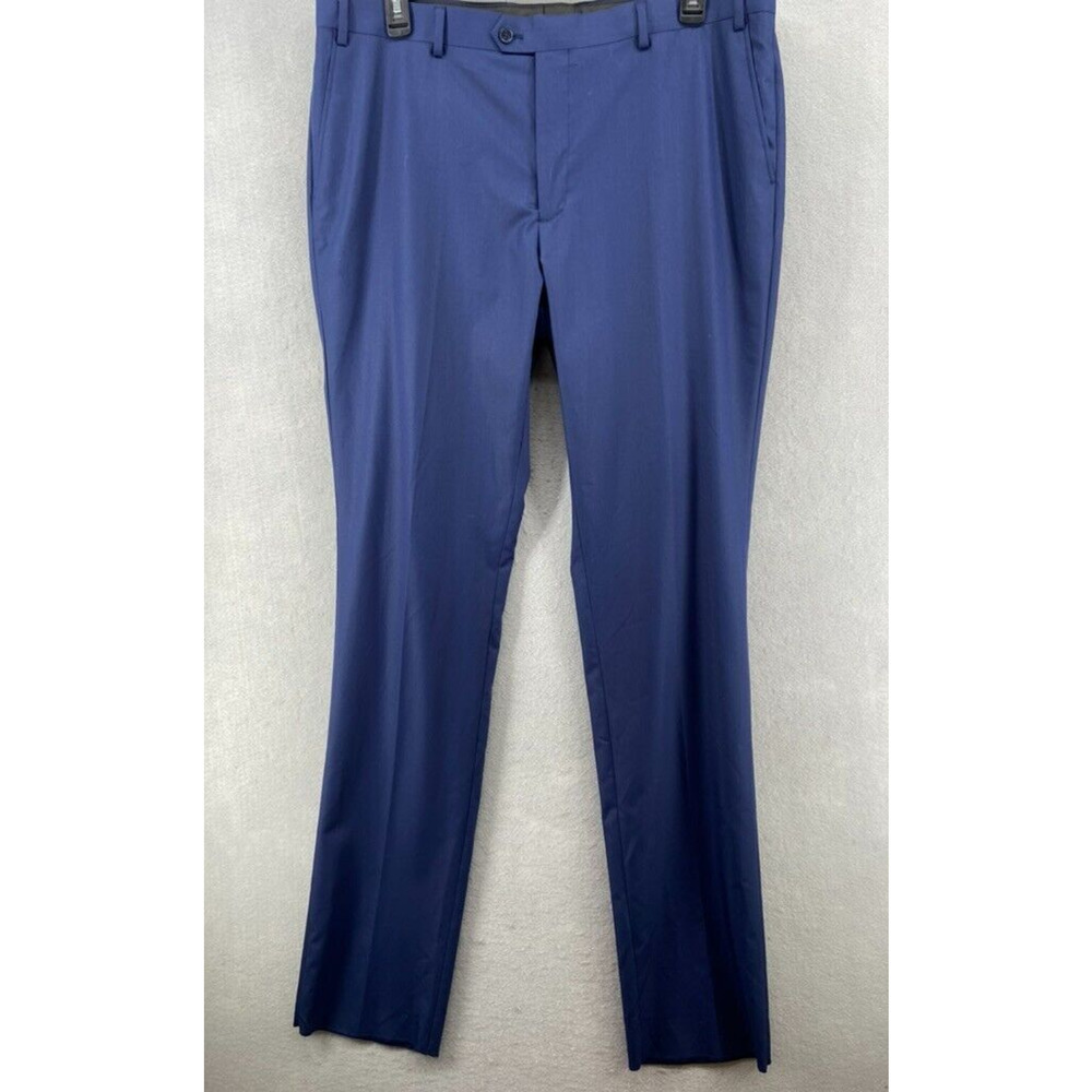 Savile Row Pants Mens Sz‎ 40W Blue Strand Straight Leg *Un-hemmed* Pockets